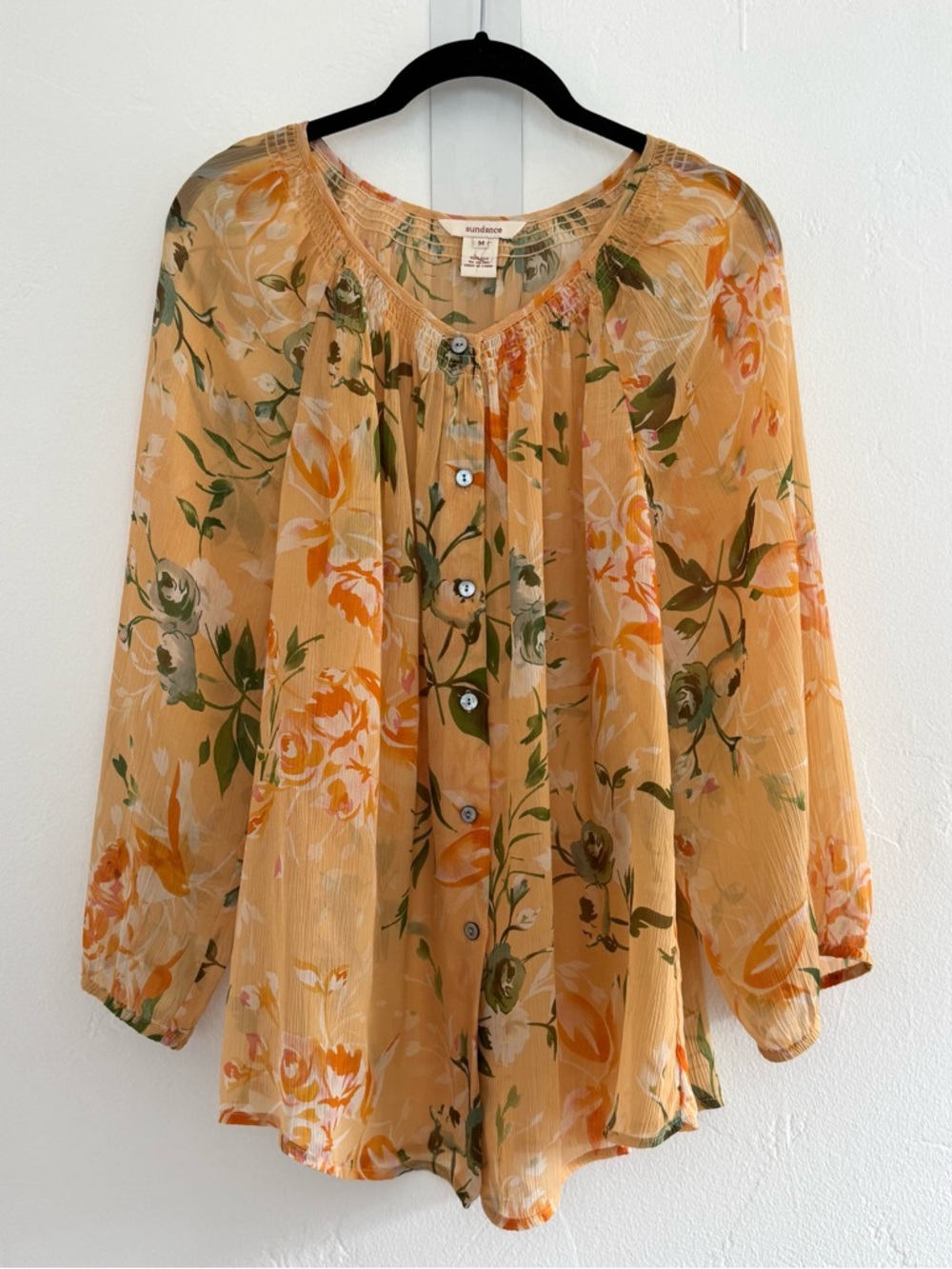 Sundance Orange Green 100% Silk Floral
Blouse Boho Peasant Top Balloon Sleeve - Picture 2 of 10